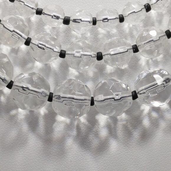Vintage Express Clear Glass 3 Strand Necklace, Black Seed Bead Accents, 19 Inch - Picture 2 of 6